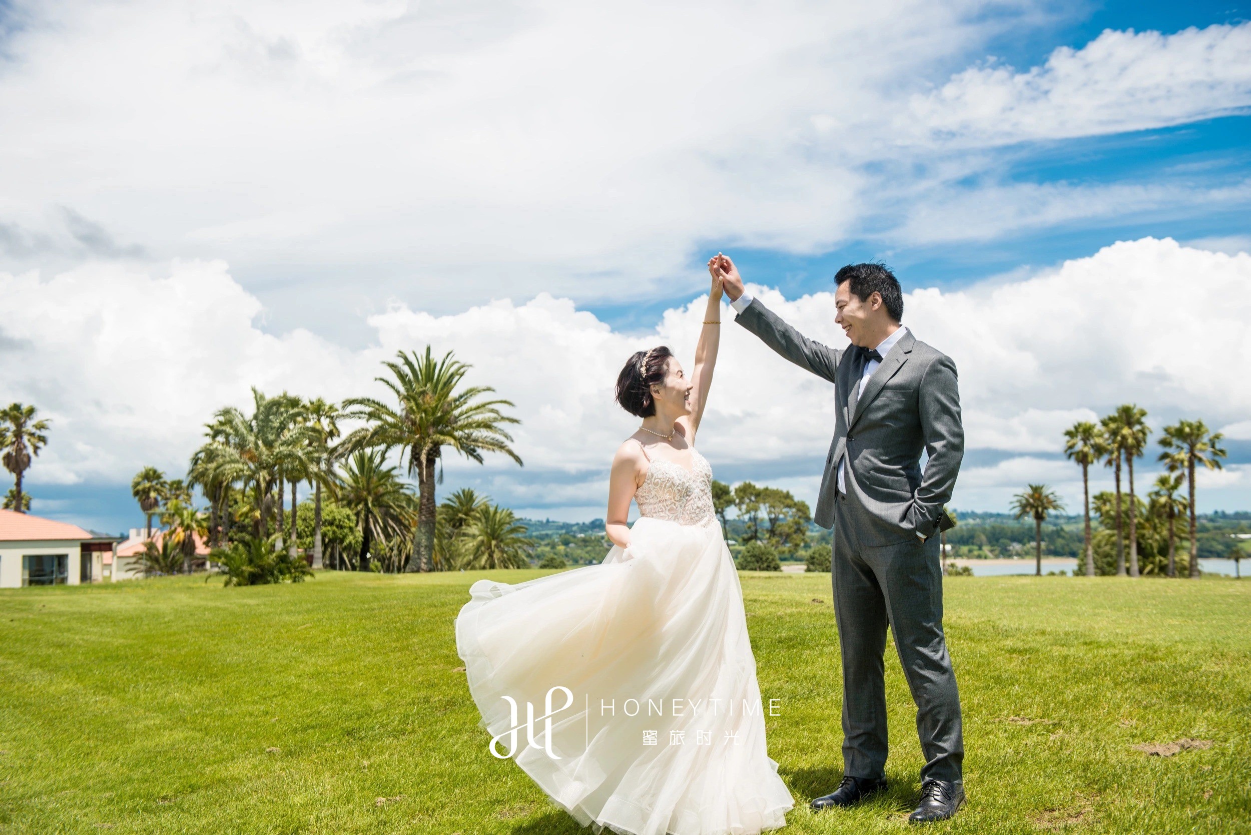 新西兰奥克兰海景高尔夫草坪婚礼(外景拍摄)